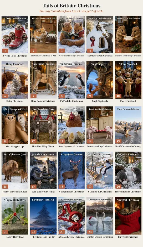 All the designs you can choose from for a pick-your-own pack